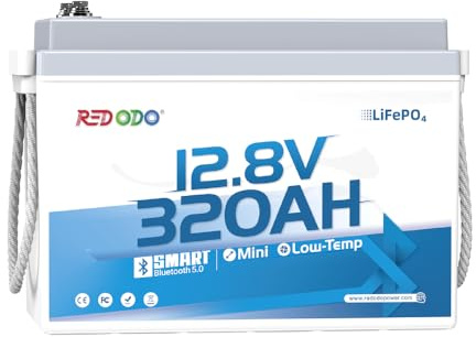 Redodo 12V 320Ah W190(1 Pack) Batterie LiFePO4 avec Bluetooth 4096Wh Batterie Lithium Surveillance Via APP BMS 200A Protection Low-Temp pour Camping Car/Bateau/Secours Maison