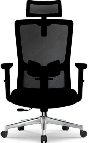 Airchros Bürostuhl Ergonomisch, Ergonomischer Bürostuhl mit Verstellbarer Lendenwirbelstütze, Armlehnen und Kopfstütze, Drehstuhl Schreibtischstuhl, Bürostuhl 150 kg Chefsessel Wippfunktion bis 135°