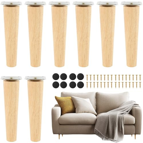 Goshoppers 8X Möbelfüße Holz 15cm, Eiche massiv wackelfreie Möbelbeine | Konische Holzfüße für Möbel, Sofa, Bett & Schrank, robuster Erhöhungsfuß mit Bodenschutz, Ideal für Zuhause & Büro