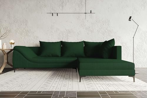 99rooms Loni Ecksofa Polsterecke Eckcouch Cordstoff POSO Dunkelgrün Ottomane Rechts