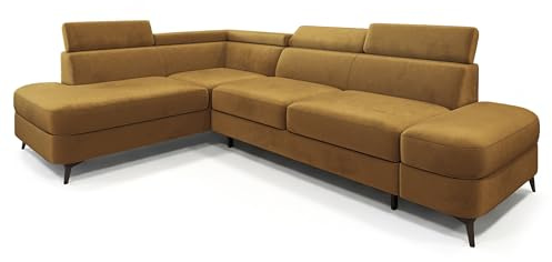 Masseno Ecksofa AVISE M L-S mit Schlaffunktion L-Form, Klassisch Sofa mit Bettkasten, Wohnzimmersofa, Couch, Soffa, Bettsofa, Couchgarnitur - Gelb, Monolith 48