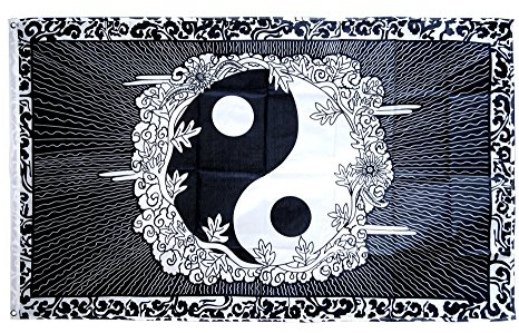 Flaggenfritze Fahne/Flagge Ying und Yang mit Rahmen + gratis Sticker
