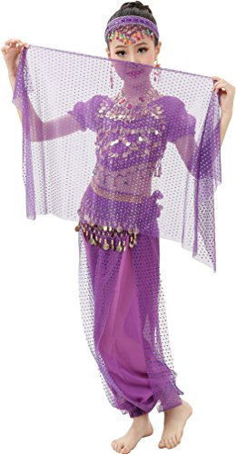 Astage Costume Danzatrice Ventre Maniche Corte Bambina Carnevale Halloween Abiti S Viola