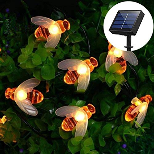 Solar LED Bienen Lichterkette,DINOWIN 30 LED Warmweiß Außen Wasserdichte lichterkette Dekorative für Garten, Party, Hochzeit, Haus,Fest Deko Beleuchtung (Warmes Weiß)