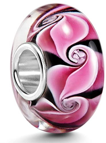 MATERIA Murano Glas Beads Anhänger Lilie Blume 925 Silber rot für Beads Armband #347