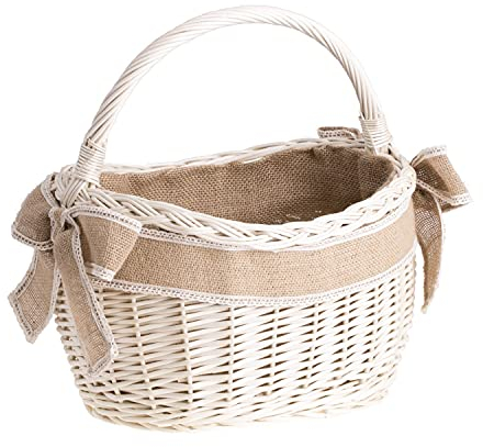 e-wicker24 Alles aus Weide Einkaufskorb aus Weide, retro Bügelkorb, Vintage Stil, Weidenkorb, oval (Jute 2)