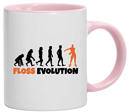 ShirtStreet Gamer Hype bedruckte 2-farbige Kaffeetasse Bürotasse mit Spruch Motiv Floss Evolution New, Größe: onesize,weiß/rosa
