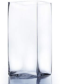 WGV Tall Square Vase Glass Block, Length 5, Height 10, Clear Large Floral Plant Container, Fish Tank, Planter Terrarium for Wedding Party Event, Home Office Decor, 1 Piece