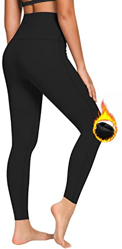 Queenie Ke Women's High Waisted Yoga Pants 27 - Tummy Control Workout Leggings for Running Gym Training (Black Fleece-Lined, Small)