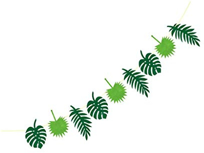 Inzopo Wimpelkette mit tropischen Blättern aus Filz, Motiv: Dschungel-Strand-Thema, zum Aufhängen, Dekoration, grün, 3 m lang, 3 m lang