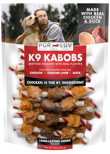 Pur Luv Dog Treats, K9 Kabobs Made with Real Chicken and Duck, 12 Ounces, Dog Snacks, Healthy, Easily Digestible, Long-Lasting, High Protein Treat, Satisfies Urge to Chew