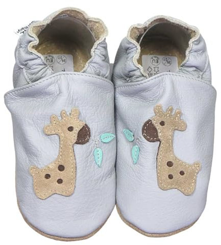 HOBEA-Germany Kitaschuhe Safestep, Kinderhausschuhe, Lederschuhe (Giraffe grau, 28/29 EU)