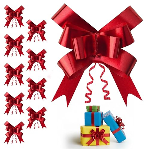 60pcs Red 50mm/5cm Large Ribbon Pull Bows for Party Wall, Gift Wraps, Christmas Trees, Wedding, Birthday Hampers Decoration Florist Pullbows