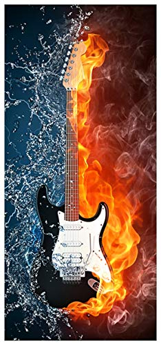 Wallario Türfolie Türposter Selbstklebende Türtapete Motiv Feuer-Wasser-Gitarre - 93 x 205 cm in Premium-Qualität: Abwischbar, Brillante Farben, rückstandsfrei zu entfernen