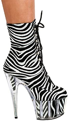 ZHLONG 15cm Zebra Pattern Extreme Tacchi Alti Tacchi Alti Stivali Pizzo up Sexy palo Danza Stivaletti Stivaletti Laterale con Zip 35-46,Zebra Pattern,35 EU