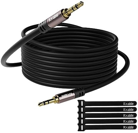 Kxable 3.5mm Aux Cable 25 Feet, Long Male to Male Auxiliary Audio Cord, Preminun Gold Plated Compatible with Headphones, iPods, iPads, iPhones, Home/Car Stereos with 5 Cable Ties