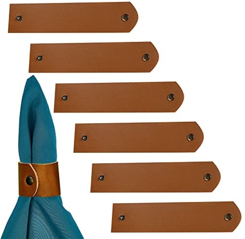 GORGECRAFT Serviettenringe Aus Leder, 6er-Set, Rustikale Braune Serviettenringe, Serviettenschnallenhalter Für Die Hochzeit Am Valentinstag, Geburtstags-Dinner-Party, Heimtextilien