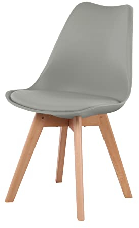 EGGREE 1 × Esszimmerstühle Skandinavisch mit Massivholz Buche Bein SGS Geprüfter, Gepolsterter-Stuhl Schlafzimmer Küchenstühle, Grau