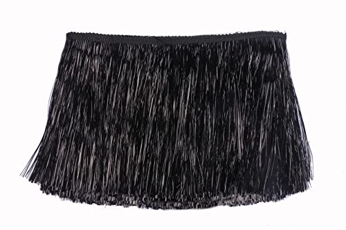 YYCRAFT 15,2 cm breite Lametta-Fransen, Lametta-Besatz, Tanzkostüm, Fransenborte, glänzender Folieneffekt (9,1 m, schwarz)