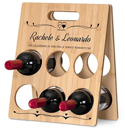 Maverton Mensola portabottiglie da vino - Spazio per 6 bottiglie - Stampa personalizzata - In legno - Cantinetta per vino - Per anniversario di matrimonio - Per coppia - romantico