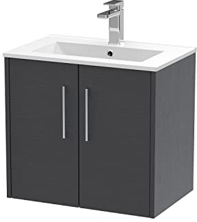 Hudson Reed JNU2223B Juno Modern Bathroom Wall Hung 2-Door Vanity with Minimalist Ceramic Basin, Graphite Grey
