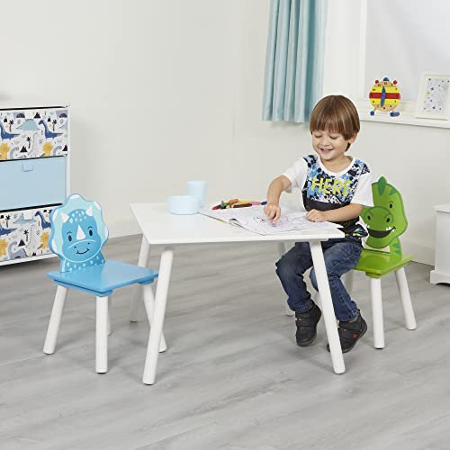 Liberty House Toys Kids Dinosaur Table and 2 Chairs Set, Blue and Green, H440 x W600 x D600mm, TFLH012