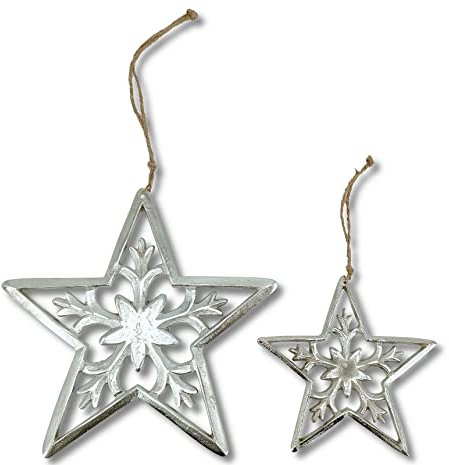 Metall Dekohänger Sterne 2er Set Silber 17 und 27cm Fenster-Deko Dekoration Metalldeko Aufhänger