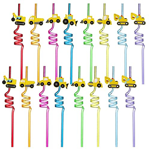 Pajita de excavadora Reutilizable 16 Unidades Pajitas Excavadora Pajitas con Nudo Curly Espiral Multicolor Fiesta Espiral