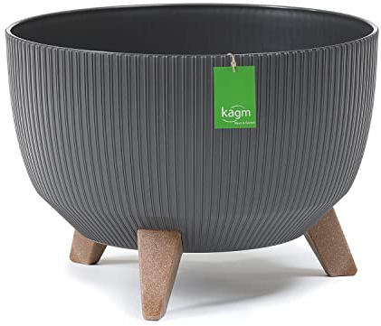 KAGM Blumentopf, Pflanzschale mit Füßen, runde Blumenschale, Blumenkübel, Pflanzkübel für Balkon, Wohnzimmer Ø 39,5 cm Anthrazit