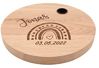 Personalisiertes Geburtstagsbrettchen | Klitzeklein | Kerzenbrett | Geburt | Geschenk | Ø 20cm Pohmer Design (Regenbogen)