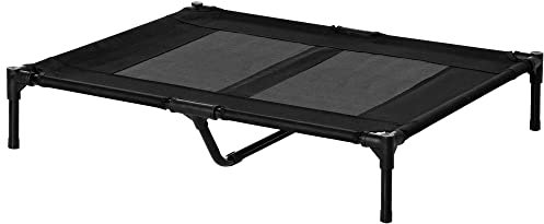 PawHut Large Raised Dog Bed Cat Elevated Lifted Cooling Portable Camping Basket Outdoor Indoor Mesh Pet Cot Metal Frame Black