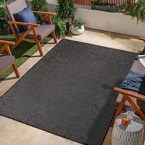 Jimri Tappeto per interni ed esterni, resistente alle intemperie, per balcone, terrazza, giardino, soggiorno, cucina, tappeto resistente ai raggi UV e all'acqua, dimensioni: 160 x 220 cm, antracite