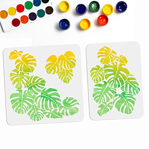 MAYJOYDIY 2 Stück Monstera Blatt Schablone Tropische Blatt Schablonen 30 × 30cm/21 × 29.7 cm Botanische Blätter Wiederverwendbare Wandschablone Für Möbel Leinwand Heimdekoration Basteln