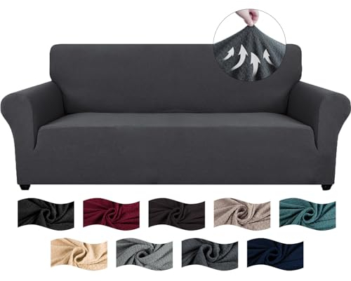 CYCMACO Copridivano 3 Posti Con Braccioli, Copridivani Elasticizzato Antiscivolo, Universale Moderno Copri Divano Antigraffio, Sofa Cover Antimacchia, Lavabile In Lavatrice, Grigio scuro