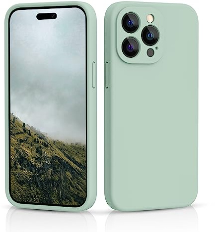 CALOOP Slim-Fit for iPhone 14 Pro Max Case,Skin Soft Liquid Silicone,Sturdy Hard Frame Shockproof Cover with Anti-Scratch Microfiber Lining,Full Protection for Screen and Lens,6.7 inch(Mint Green)