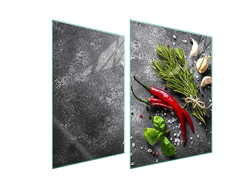 TMK ArtDeko Herdabdeckplatte 2 Teilig 30x52 + 40x52 cm - Spritzschutz Herdabdeckung – Herdschutz aus Sicherheitsglas – Robust, Hygienisch & Rutschfest– Schutz für Induktion, Ceran, Gas & Elektro