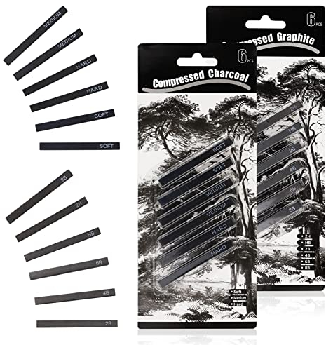 LWMLWM Juego de Lápices de Carbón Prensado - 12 Unidades en Negro para Dibujar, Esbozar, Escribir y Diseño Artístico