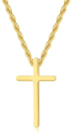 GAVU Collana Uomo in Acciaio Inossidabile Placcato Oro 18k, Collana Croce da Uomo Croce Grande 55cm, Regalo Cresima