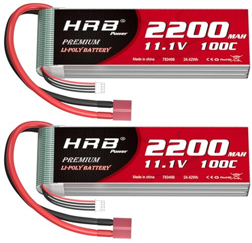 HRB 2PCS 11.1V 2200mAh 3S 100C Lipo Battery with Deans Plug for RC Car Boat Truck Heli Airplane Quadcopter Helicopter Multi-Motor Hobby DIY Parts