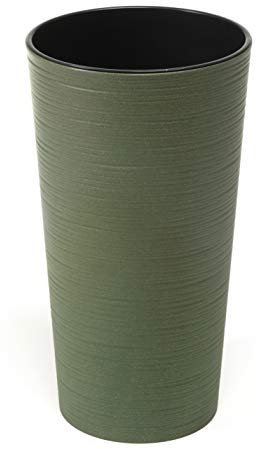 Tymar Pot de fleurs avec insert - En plastique - Grand format - Forme ronde - Aspect burin - Pour l'intérieur et l'extérieur - Jardin, balcon, terrasse, maison - Vert ECO haut - Diamètre 25 cm