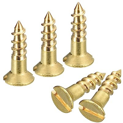 sourcing map Brass Wood Screws, 40Pcs M2.5 x 10mm Slotted Drive Flat Head Self Tapping Screw Countersunk for Woodworking Furniture
