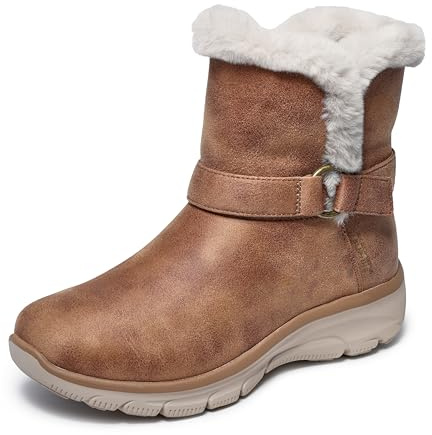 Skechers Women's EASY GOING - DREAMERS MOVE - Hands Free Slip-Ins tall buckle wrap boot, Chestnut, 7 M
