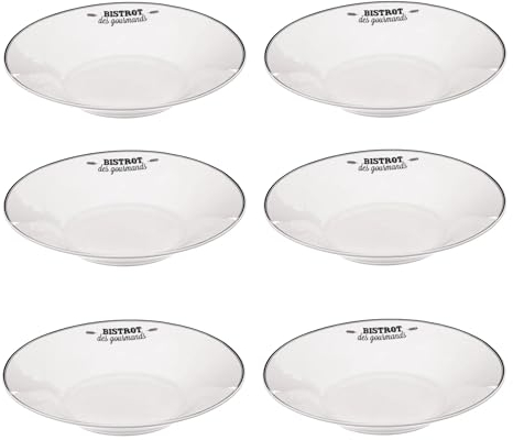 SECRET DE GOURMET Set De 6 Assiettes Creuses bistrot En Porcelaine - Blanc - D 20 Cm
