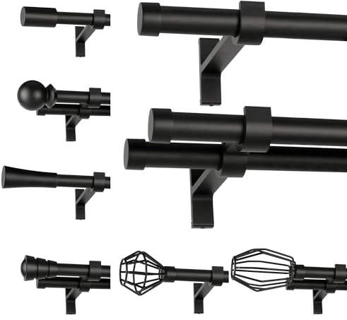 ROLLMAXXX Gardinenstange 120 cm breit - 19 mm Durschmesser - 1-Läufig - Schwarz Matt - inkl. Wandhalterungen, Endstücken und Montagematerial im Cayo Design