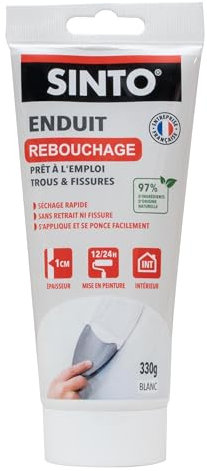 SINTO - Enduit Rebouchage Trous et Fissures - Prêt à l'Emploi - 97% d'Ingrédients d'Origine Naturelle -Séchage Rapide - Sans Retrait Ni Fissure -Usage Intérieur - Technique Professionnelle - 330g