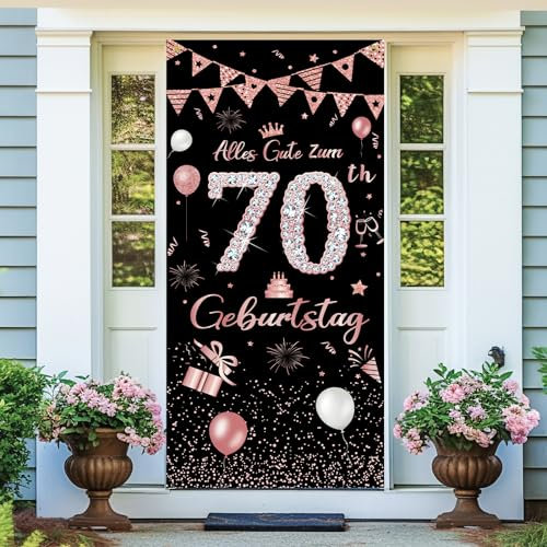 Deko 70. Geburtstag Banner für Mann und Frau - Alles Gute zum Geburtstag Party Dekoration, Roségold, 185 × 90 cm