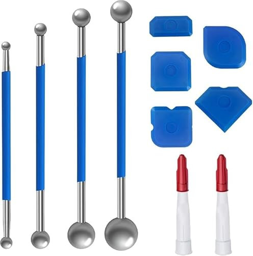 13 Stück Werkzeug Schaber Kit Fugenglätter Set,Schaber Caulking Werkzeug,4 Stück Metallkugel Abzieher und 5 Stück Silikon Fugenglätter,Silikon Fugenglätter Werkzeug,Für Badezimmer,Küchenfliesen