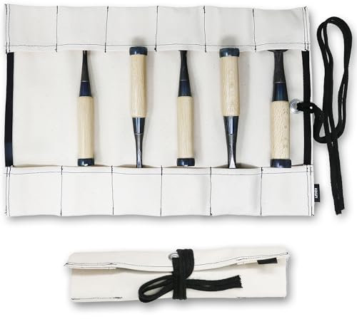 KAKURI Chisel Roll Up Pouch, Heavy-Duty Canvas, 12 Pockets Tool Roll Bag Carrying Case, Made in JAPAN