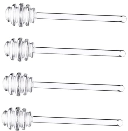 Amosfun 4 Piezas Agitador De Miel Cucharada De Miel Servidor De Varillas para Palitos para Café Cuchara para Servir Miel Agitador De Panal Vidrio Transparent Reutilizable