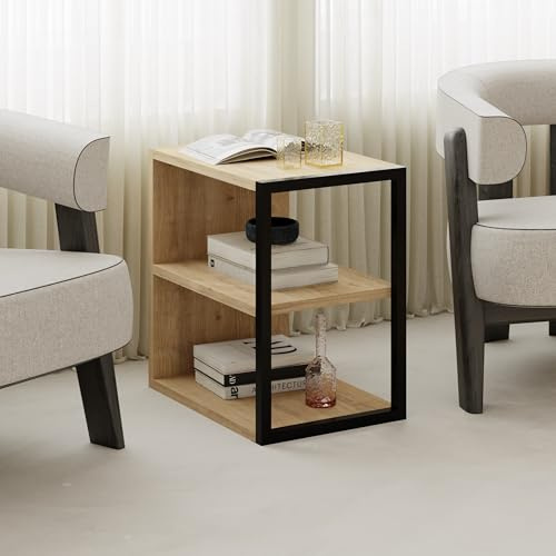 HOCUS PICUS Sofa End Table, Bedside Table, 42x30cm, Oak | Living Room, Bedroom Small Table, 2-Tier Side Table with Metal Frame